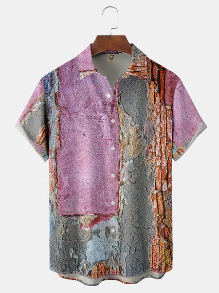 

Abstract Oil Painting Chest Pocket Short Sleeve Casual Shirt, Gray, Men Shirts