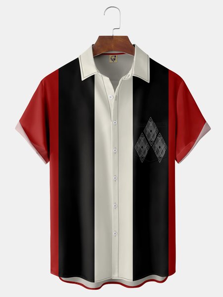 

Moroccan Amazigh Symbol Chest Pocket Short Sleeve Bowling Shirt, Red, Men Shirts