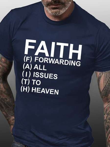 

Men's Faith Forwarding All Issus To Heaven Graphic Print Cotton Loose Casual Text Letters T-Shirt, Purplish blue, T-shirts