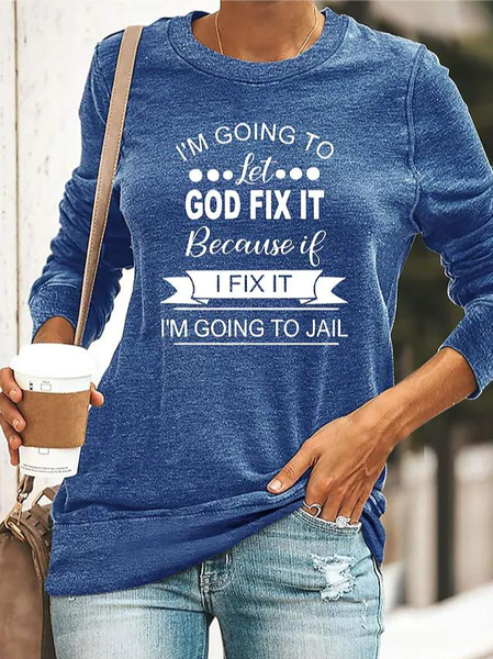 

Casual Text Letters Crew Neck Sweatshirt, Blue, Hoodies & Sweatshirts