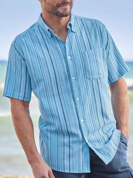 

Striped Chest pocket Short Sleeve Casual Shirt, Blue, Men Shirts