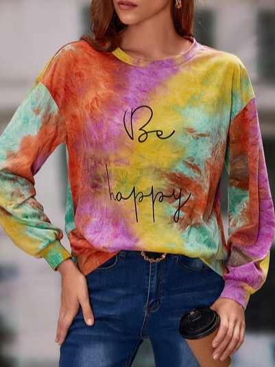 

Crew Neck Loose Tie-Dye Pattern Casual T-Shirt, Multicolor, T-Shirts