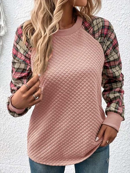 Jersey Loose Crew Neck Casual Sweatshirt, Pink, Sweatshirts & Hoodies