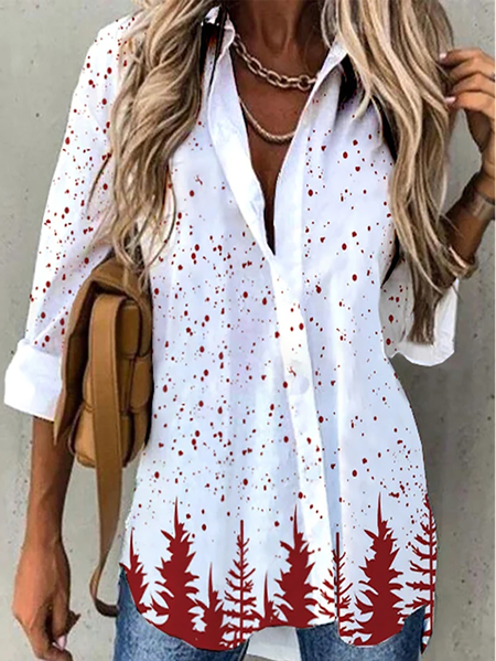 

Shirt Collar Loose Casual Geometric Blouse, White, Shirts & Blouses