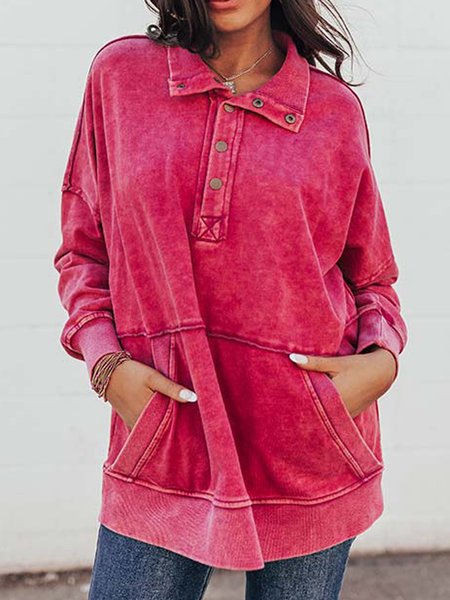 

Casual Plain Shawl Collar Sweatshirt, Red, Tops