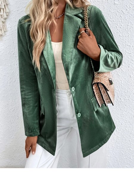 

Single-breasted Plain Velvet Oversized Blazer, Green, Blazers