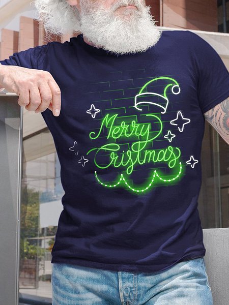 

Men's Merry Christmas Funny Graphic Print Text Letters Casual Crew Neck Cotton T-Shirt, Purplish blue, T-shirts