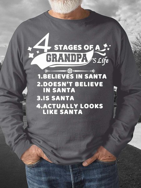 

Men’s 4 Stages Of A Grandpa’s Life Believes In Santa Merry Christmas Crew Neck Casual Sweatshirt, Deep gray, Hoodies&Sweatshirts