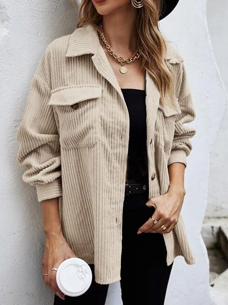 

Buttoned Casual Plain Corduroy Jacket, Apricot, Jackets