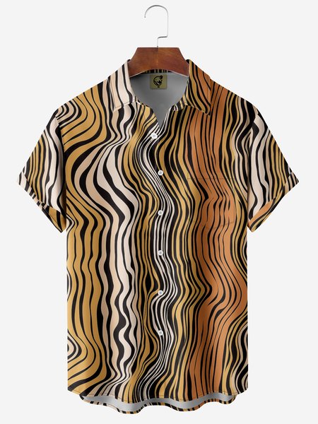 

Abstract Tiger Stripe Chest Pocket Short Sleeve Casual Shirt, Yellow, Men Shirts