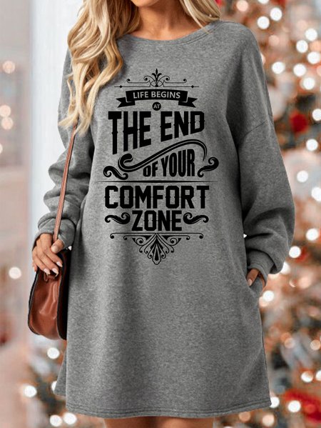 Lilicloth X Cadzart Life Begins At The End Of Your Comfort Zone Womens Sweatshirt Dress, Gray, Dresses