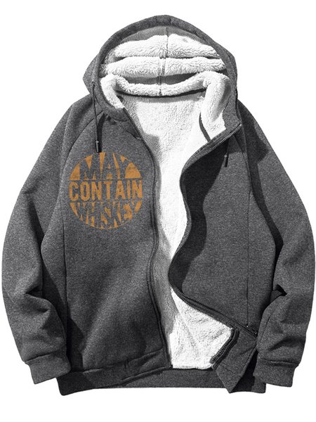 

Men's May Contain Whiskey Funny Text Letters Graphic Print Hoodie Zip Up Sweatshirt Warm Jacket With Fifties Fleece, Deep gray, Hoodies&Sweatshirts