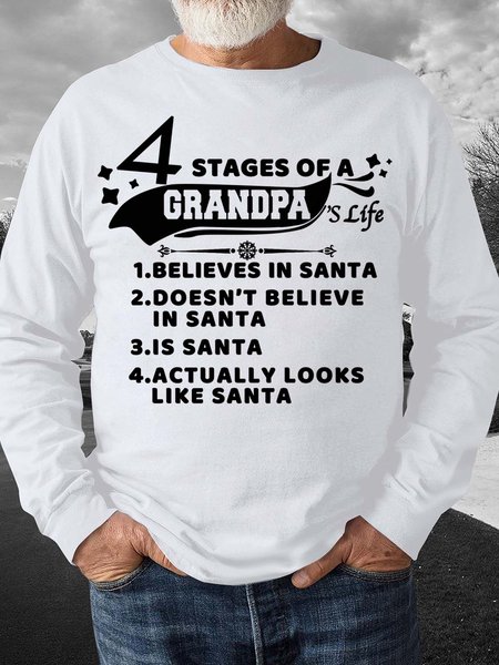 

Men’s 4 Stages Of A Grandpa’s Life Believes In Santa Merry Christmas Crew Neck Casual Sweatshirt, White, Hoodies&Sweatshirts