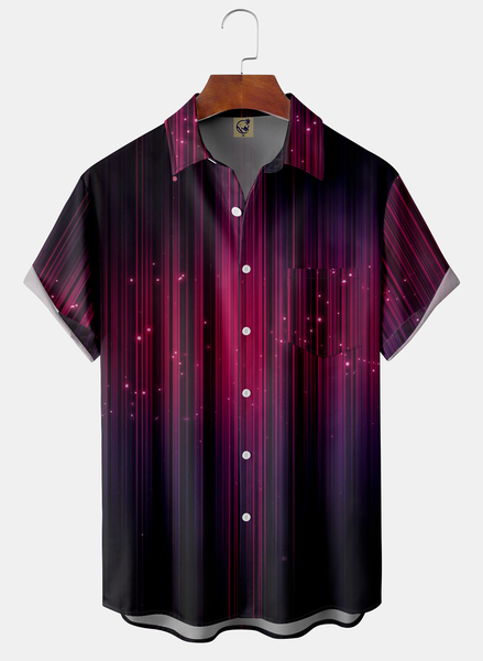 

3D Lights Chest Pocket Short Sleeve Casual Shirt, Fuchsia, Men Shirts