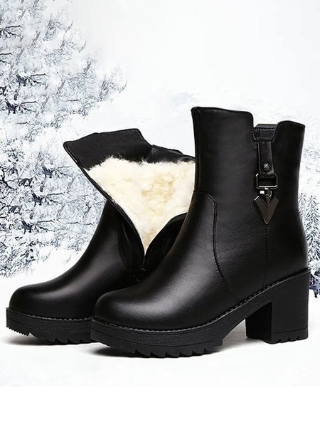 

Metal Plush Warm Chunky Heel Booties, Black, Boots