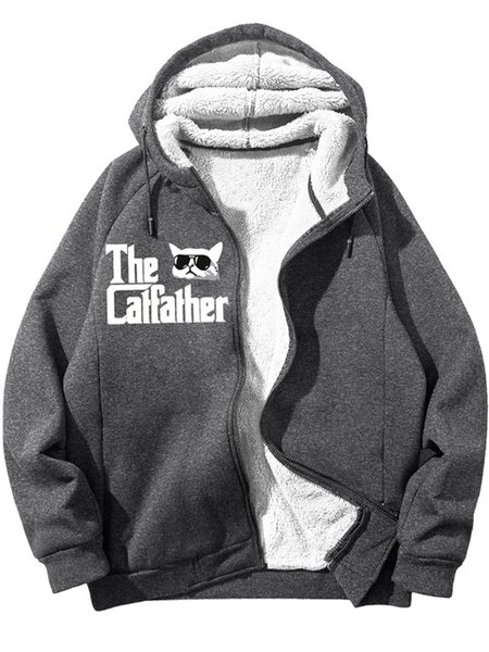 

Men's Cat Father Cool Black Cat Funny Graphic Print Hoodie Zip Up Sweatshirt Warm Jacket With Fifties Fleece, Deep gray, Hoodies&Sweatshirts