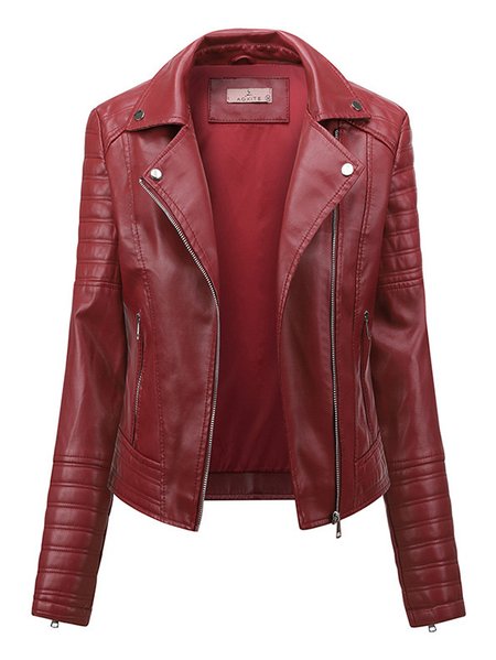 

Zip-up Long-sleeve Lapel Jacket, Red, Jackets