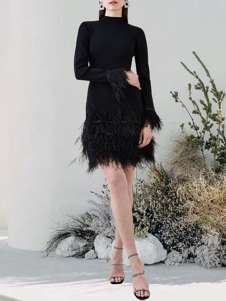 

Elegant Plain Long sleeve Dress & Party Dress, Black, Midi Dresses