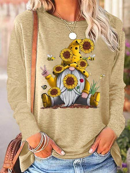 

Women's Be Kind Gnomes Crew Neck Top, Apricot, Long sleeves