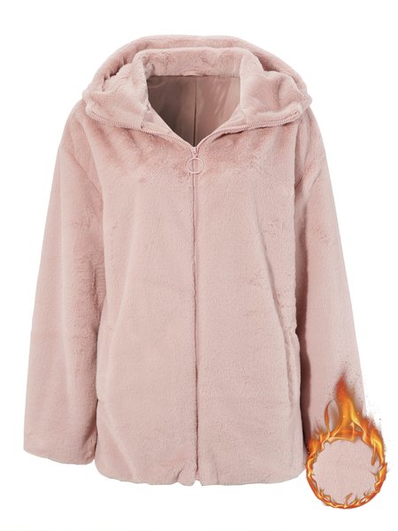 

Hoodie Casual Loose Plain Teddy Jacket, Pink, Coats