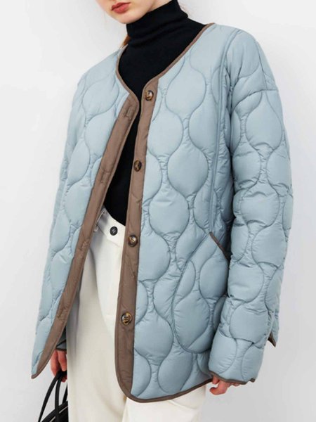 

Urban Crew Neck Color Block Loose Long Sleeve Fleece Coat, Blue, Others