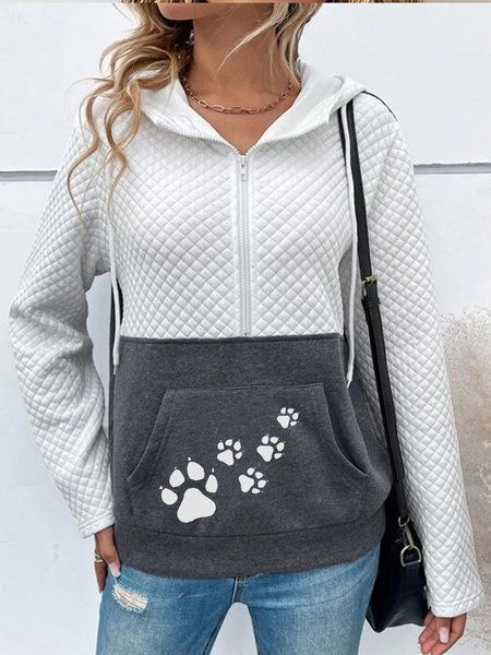 

Plain Color Contrast Cat's Paw Print Hooded Zip Sweatshirt, Gray, Sweatshirts & Hoodies