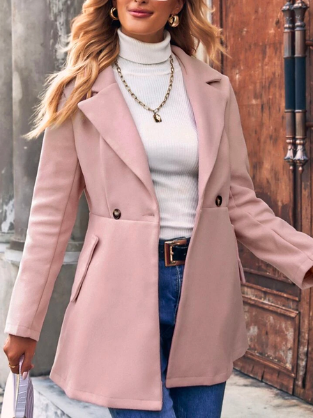 

Cross Neck Loose Casual Plain Overcoat, Pink, Trench Coats