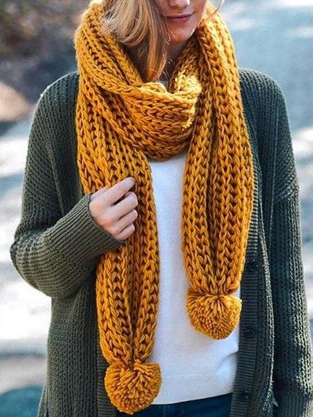 Casual Plain Yarn/Wool yarn Scarf, Yellow, Women Scarves & Shawls