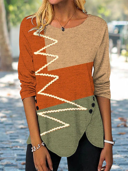 

Crew Neck Geometric Casual Regular Fit T-Shirt, Multicolor, Tunics