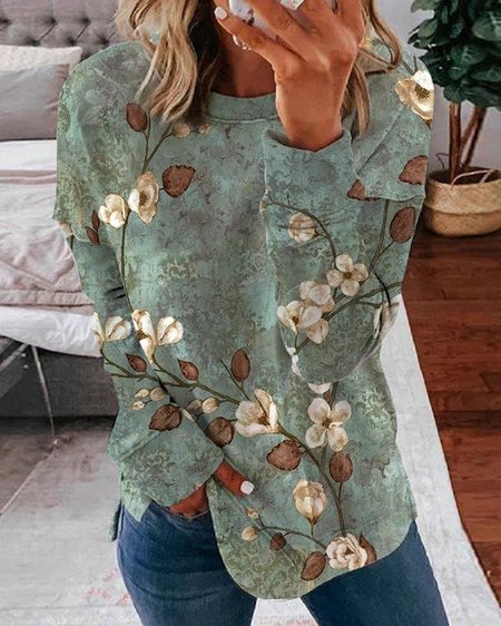 

Floral Crew Neck Loose Sweatshirt, Multicolor, Sweatshirts & Hoodies