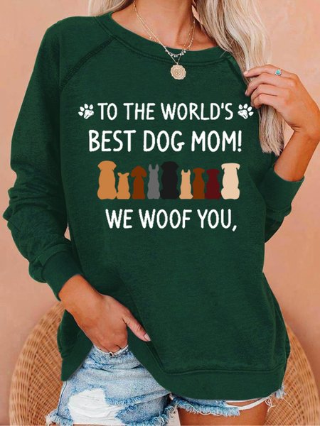 

Women's Best Dog Mom I Woof You Loose Simple Text Letters Sweatshirt, Green, Hoodies&Sweatshirts