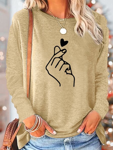 

Women's Love Gesture Print Casual Top, Apricot, Long sleeves