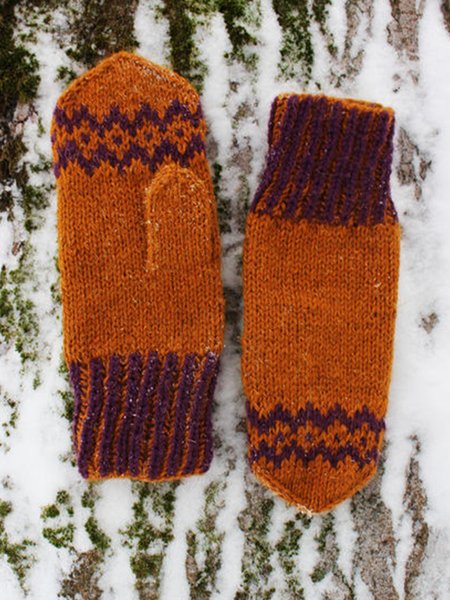 

Casual Geometric Knitted Gloves, Orange, Women Gloves