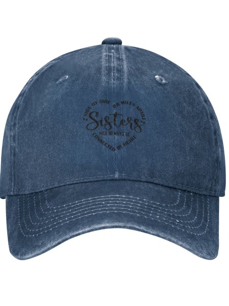 

Sisters Will Always Connected By Heart Family Text Letters Adjustable Hat, Navy blue, Hats