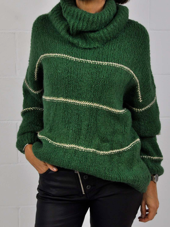 

Striped Turtleneck Loose Casual Sweater, Green, Sweaters