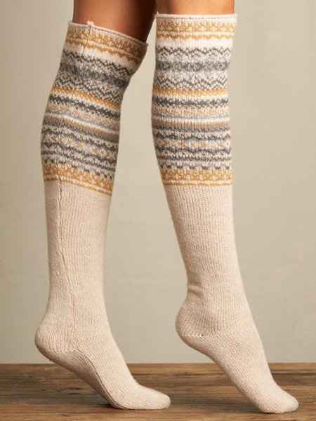 

Apricot Striped Over the Calf Socks, Socks