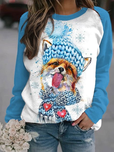 

Crew Neck Casual Animal Sweatshirt, Blue, Hoodies & Sweatshirts