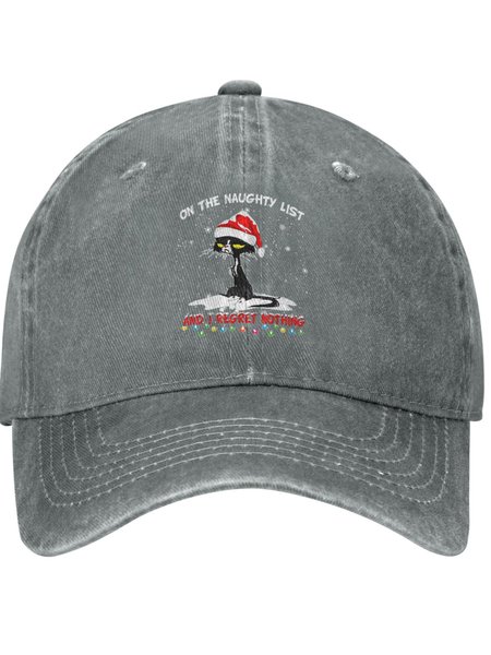 

On The Naughty List Festival Graphic Adjustable Hat, Gray, Hats