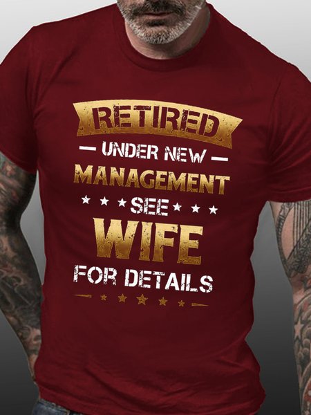 

Men's Funny Word Retired Wife Casual Loose Crew Neck T-Shirt, Red, T-shirts