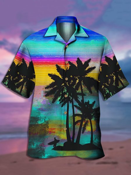 

Coconut Tree Short Sleeve Aloha Shirt, Blue, Men Shirts