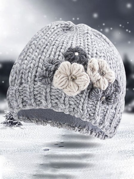 

Grey Appliquéd Knit Hat, Gray, Women Hats