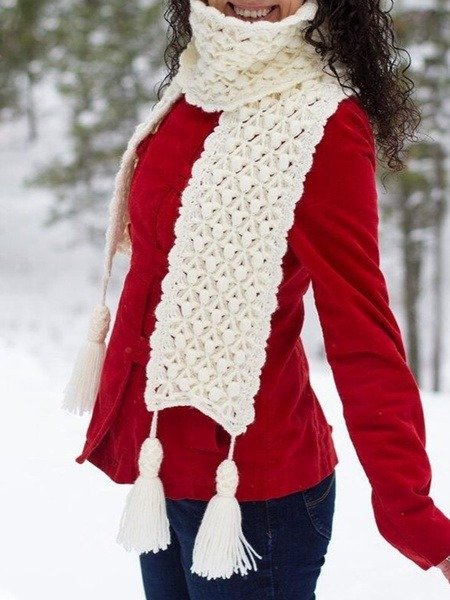 

Casual Plain Yarn/Wool yarn Scarf, Off white, Women Scarves & Shawls