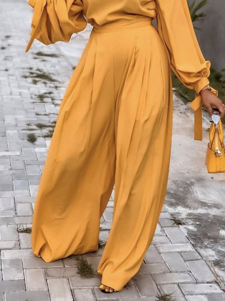 

Daily Elegant Plain Regular Fit Fashion Pants, Yellow, Pants