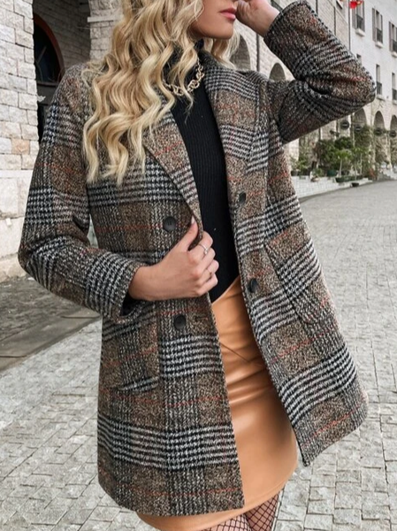 

Geometric Casual Woolen Loose Coat, Multicolor, Outerwear