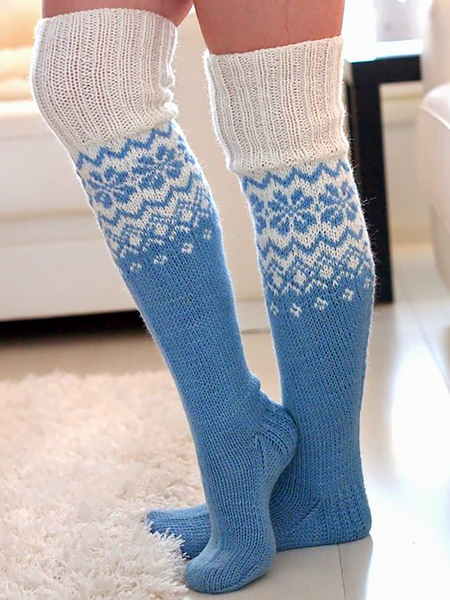 

Knitted Knee Socks, Blue, Socks