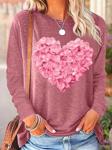 

Women's Casual Pink Heart Crew Neck Top, Rose red, Long sleeves
