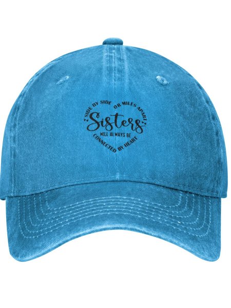 

Sisters Will Always Connected By Heart Family Text Letters Adjustable Hat, Blue, Hats
