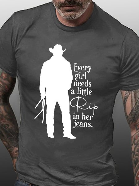 

Men’s Every Girl Needs A Little Rip In Her Jeans Text Letters Casual Loose T-Shirt, Deep gray, T-shirts