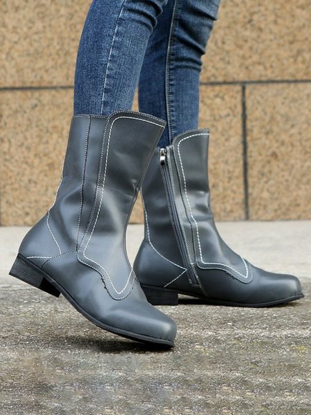 

Vintage Plain Color Split Joint Side Zip Up Boots, Gray, Boots