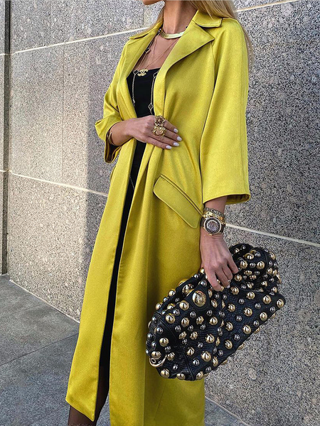 

Loose Urban Trench Lapel Collar Long sleeve Mid-long Coat, Green, Coats
